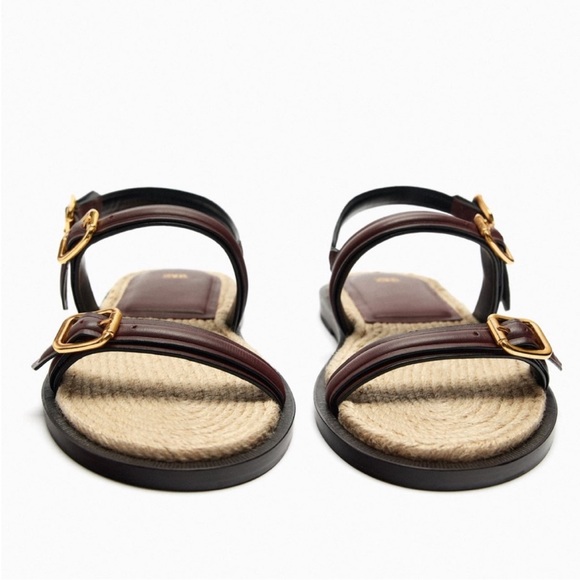 Zara Brown Sandals with Gold Accents Size 39 - Picture 5 of 12